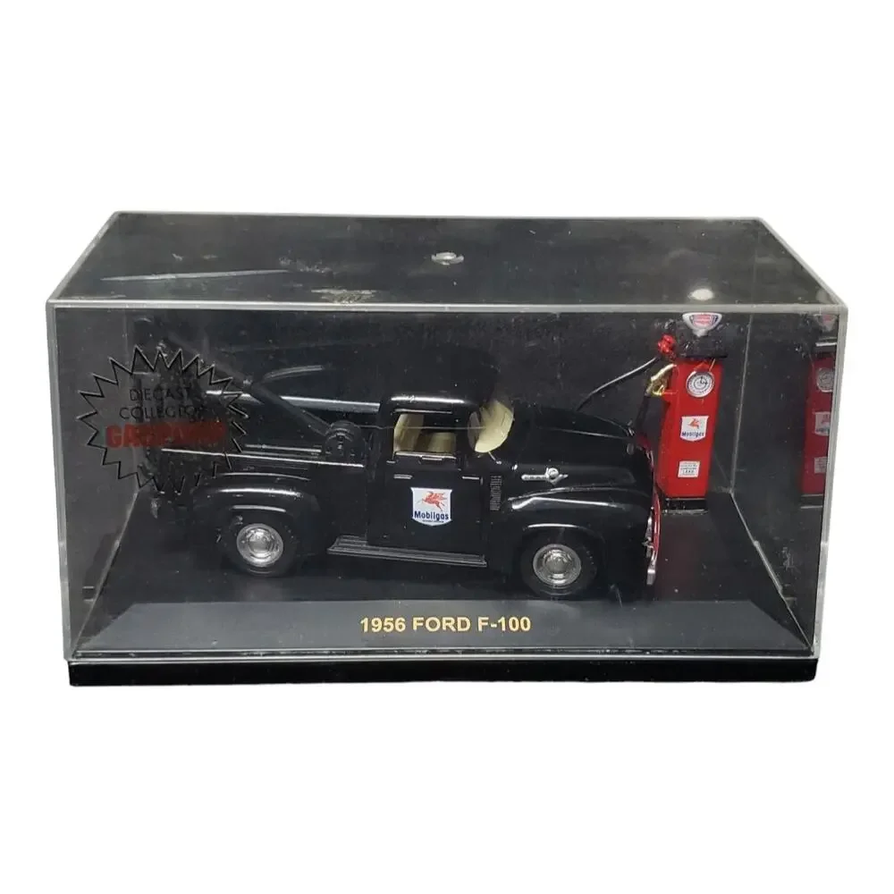 Road Champs Mobilgas Black 1956 Ford F-100 Mobile Gas Tow DieCast Cased Car